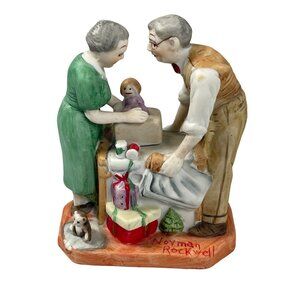 Vintage Norman Rockwell Wrapping Christmas Presents Sculpture Figurine